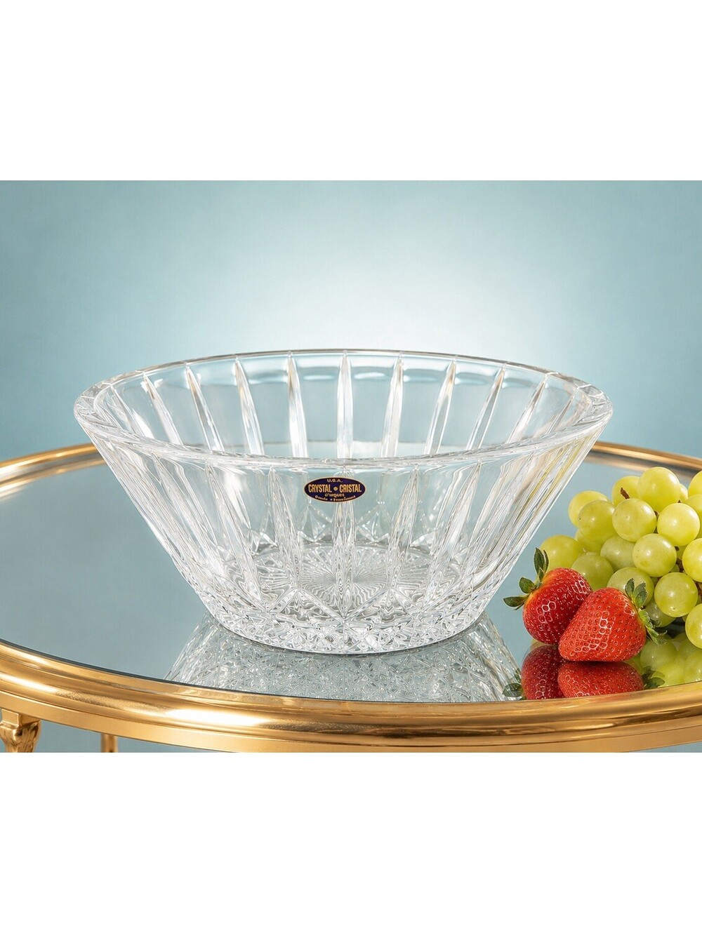 George Crystal 1980s Fruit Bowl Muirfield 24% Lead Crystal Clear, 11x8.5x5”